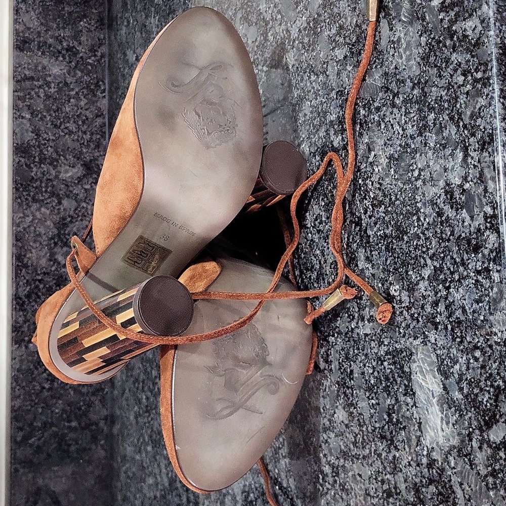 Free People Nouvella Wrap Heel Shoes Brown Seude EU 38/US 7.5-8 Tie Buckle - Picture 3 of 8